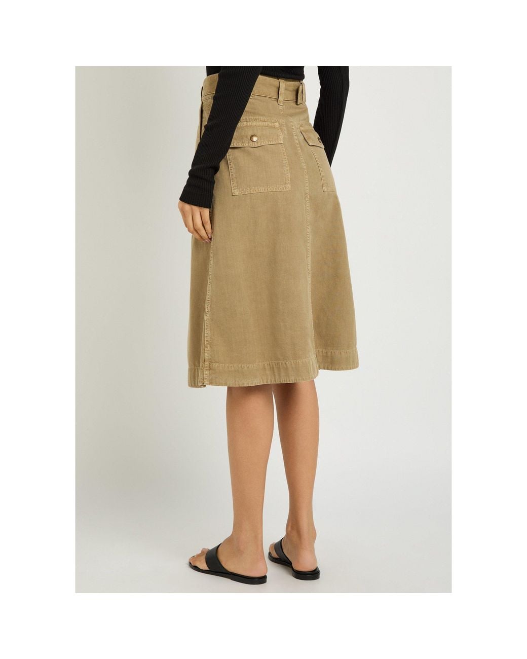 Moncler Natural A-Line Utility Midi Skirt
