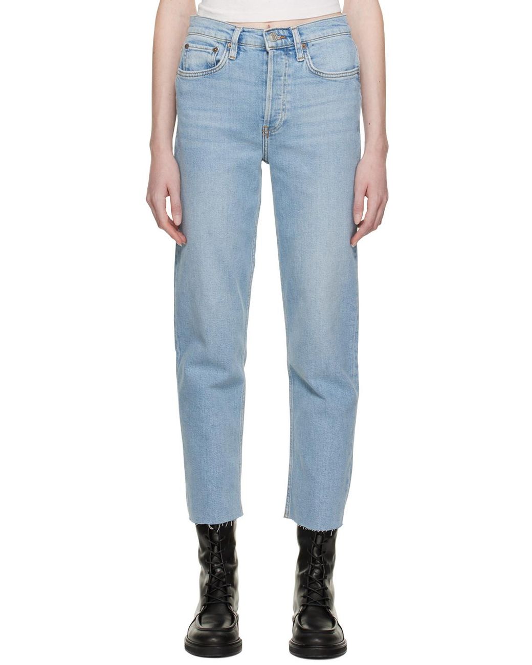 Re/done Blue Straight Leg Cropped Jeans