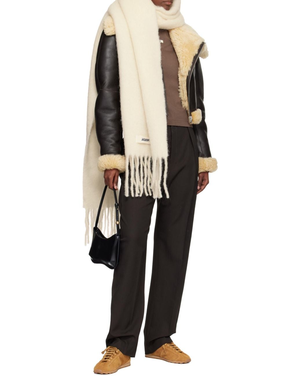 Jacquemus White Logo Patch Fringed Scarf for men