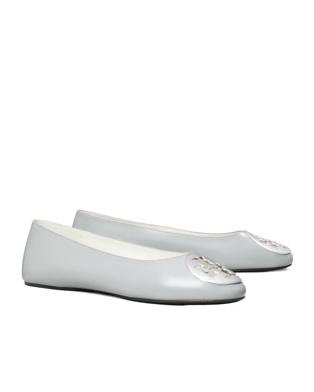 Tory Burch White Reva Logo-Plaque Ballet Flats