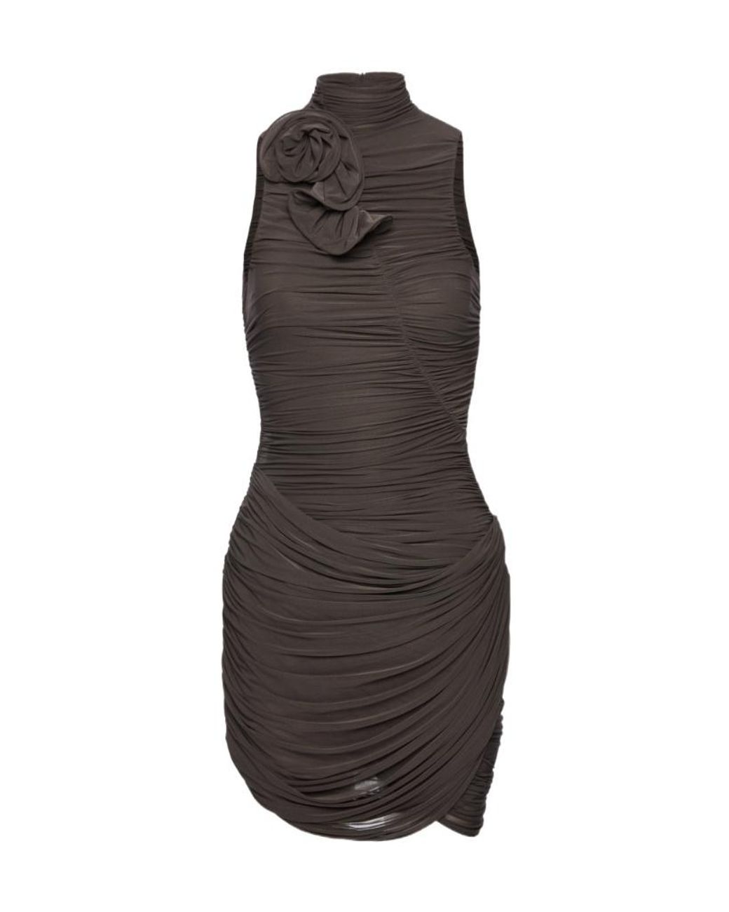 Magda Butrym Brown High-Neck Draped Mini Dress
