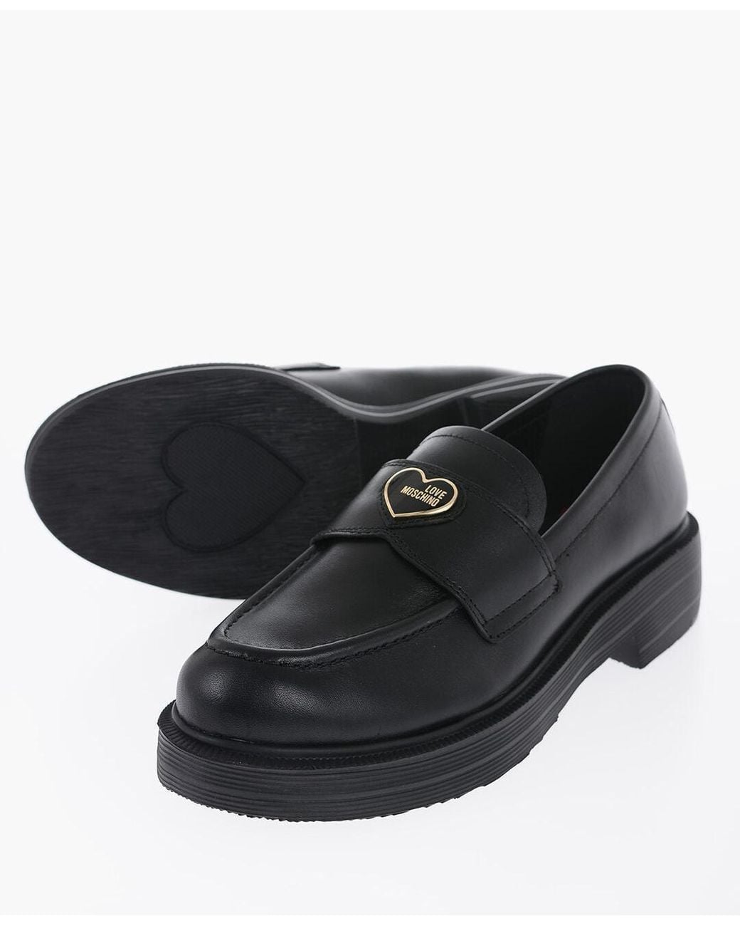Moschino Heart-Shaped Detail Loafers in Black | Lyst