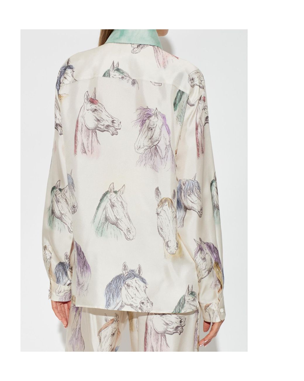 Moschino White Horse Printed Collared Long-Sleeve Shirt