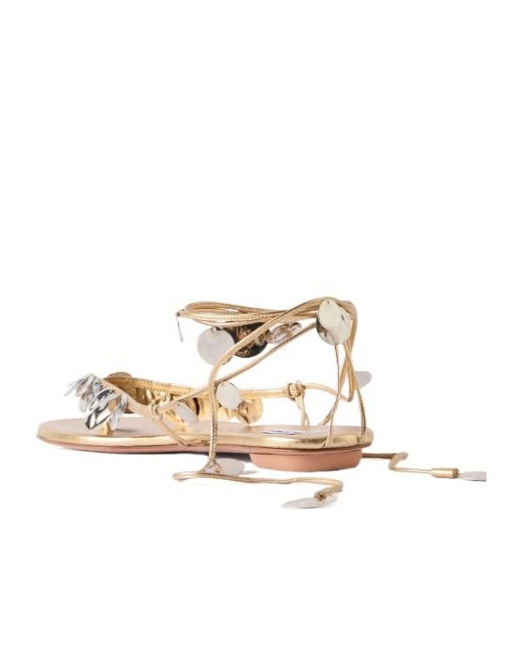 Aquazzura Natural Embellished Leather Thong Sandals