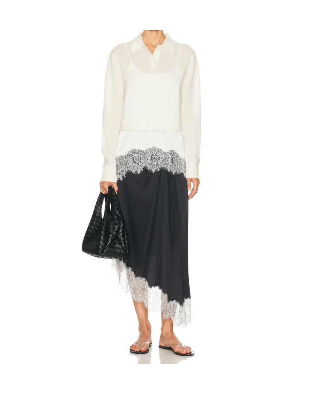 Staud Black Lace-Trimmed Midi Skirt