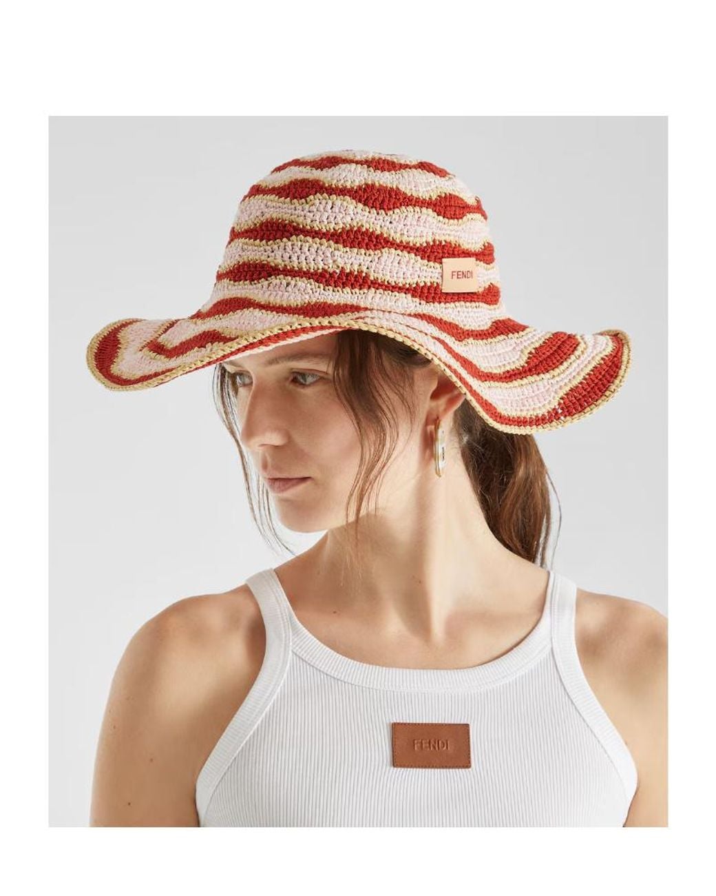 Fendi Pink Wave Crochet Wide-Brimmed Hat
