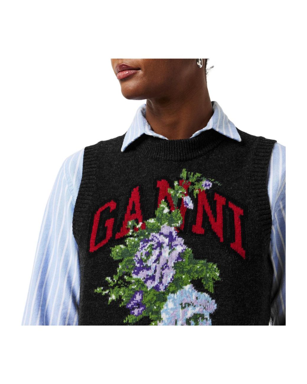 Ganni Black Crewneck Knit Vest