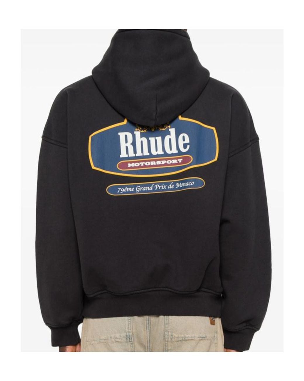 Rhude Black Logo Printed Long Sleeved Hoodie for men