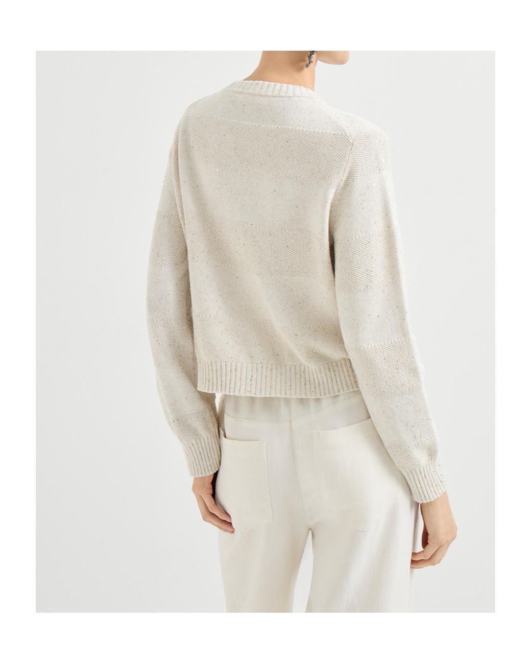 Brunello Cucinelli White Textured Stripe Cardigan