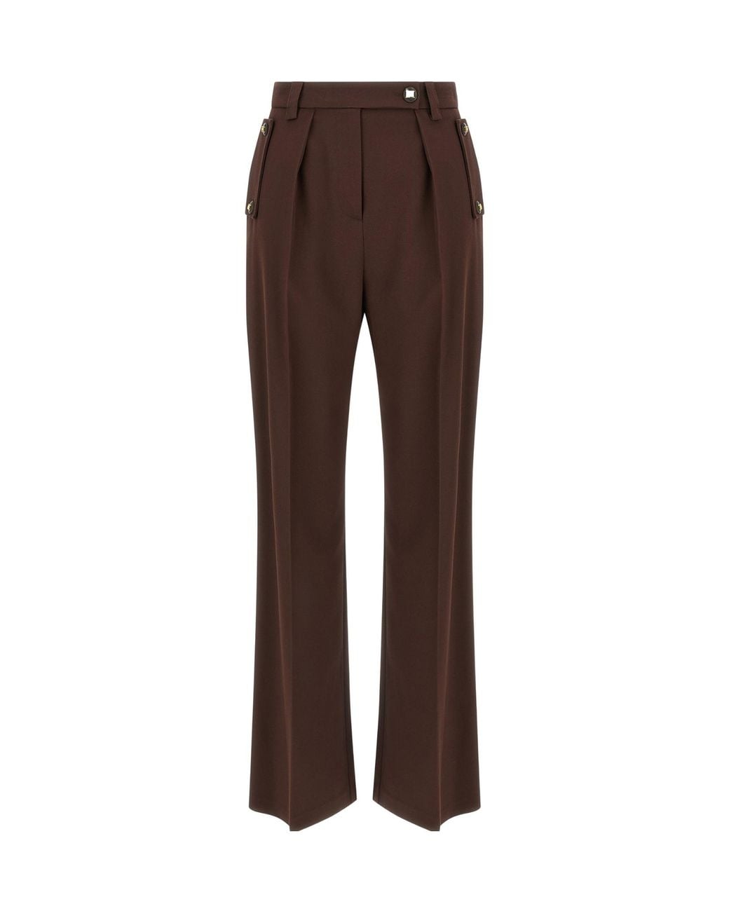 Elisabetta Franchi Brown Pleated Straight Leg Trousers