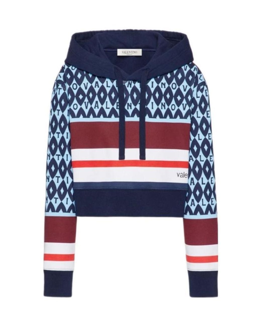 Valentino Blue Logo-Print Striped Hoodie