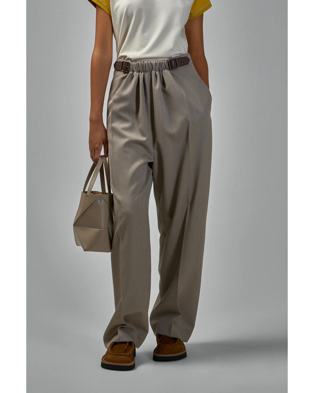 Loewe Gray Pressed Crease Belted Trousers