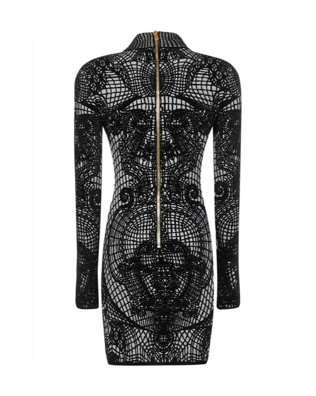 Balmain Black Printed Knitted Dress