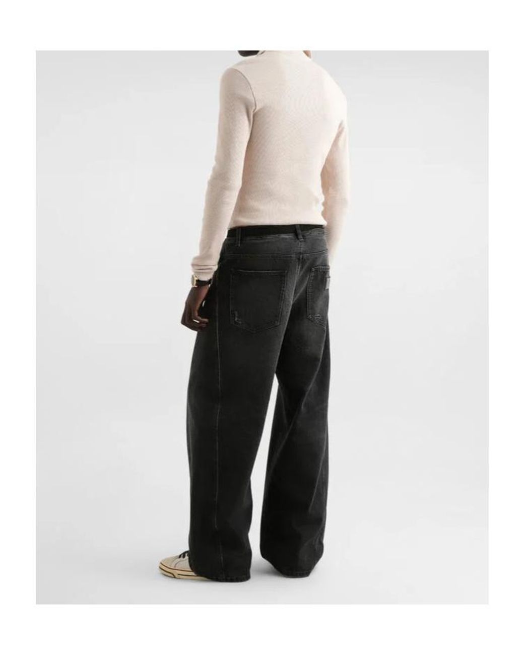 Dolce & Gabbana Gray Logo Plaque Wide-Leg Jeans for men