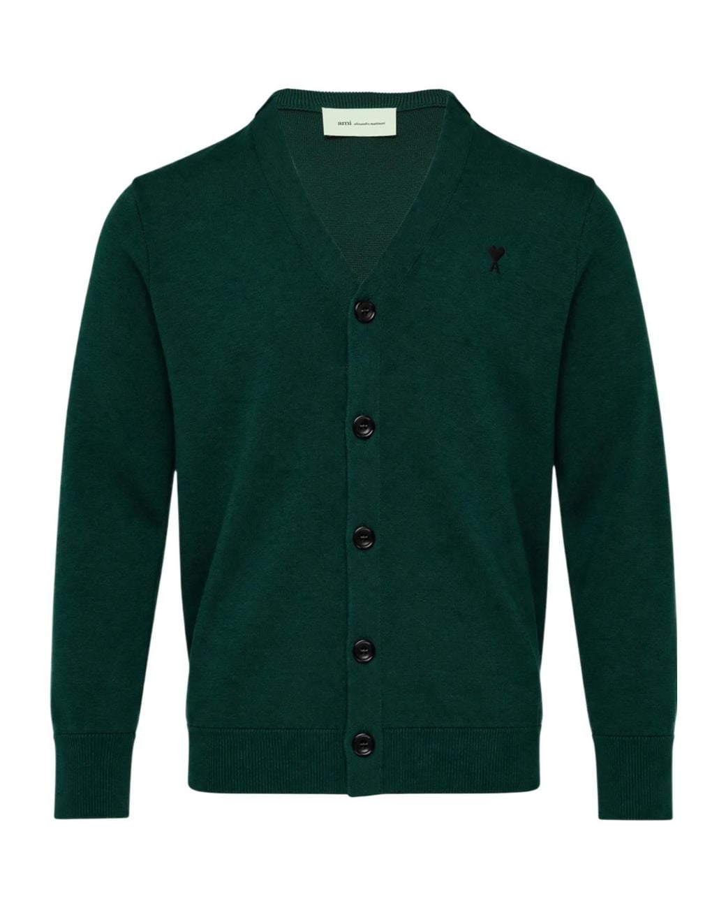 AMI Green Ami Logo V-Neck Cardigan for men