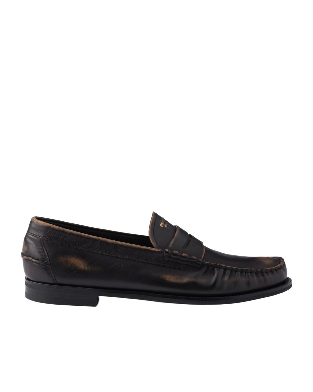 Prada Black Distressed Penny Loafers for men