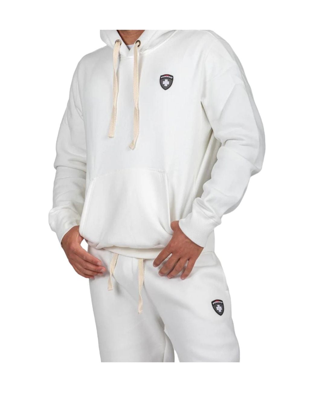PODHIO White Shield Logo-Patch Drawstring Hoodie for men
