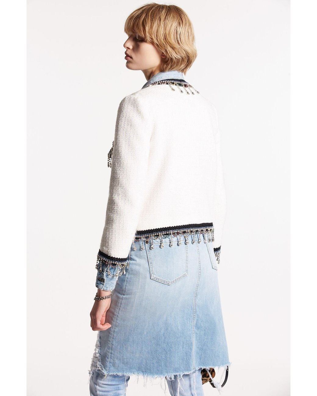 DSquared² White 24 Chic Embellished Cropped Jacket