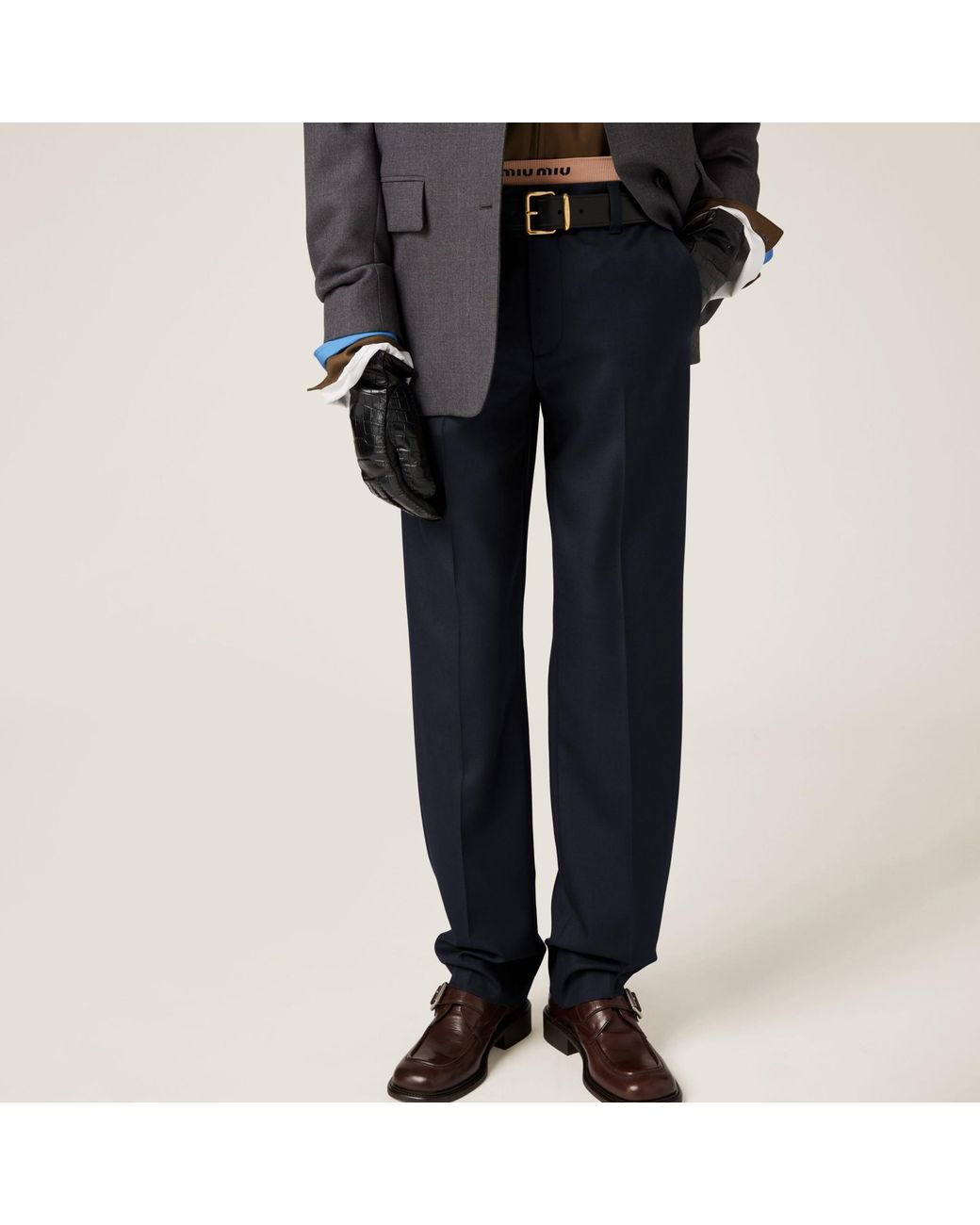 Miu Miu Blue Logo-Patch Tailored Trousers