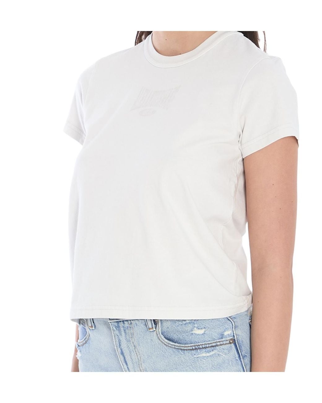 T By Alexander Wang White Logo Printed Cropped T-Shirt