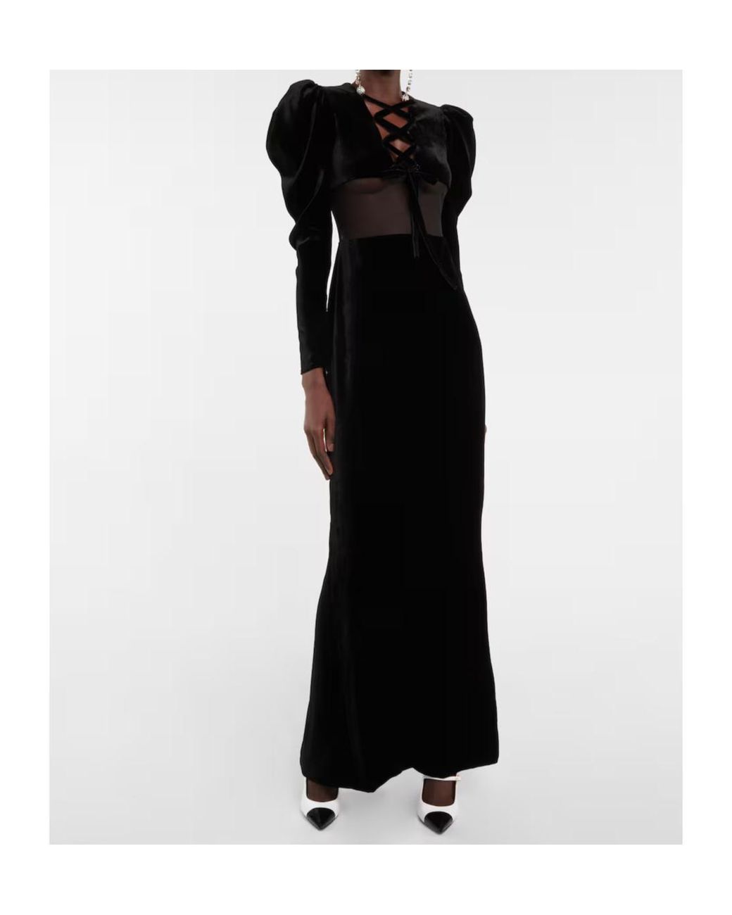 Alessandra Rich Black Silk-Blend Velvet Maxi Dress