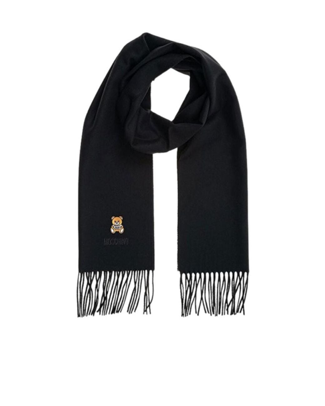 Moschino Black Logo-Embroidered Fringed Scarf for men