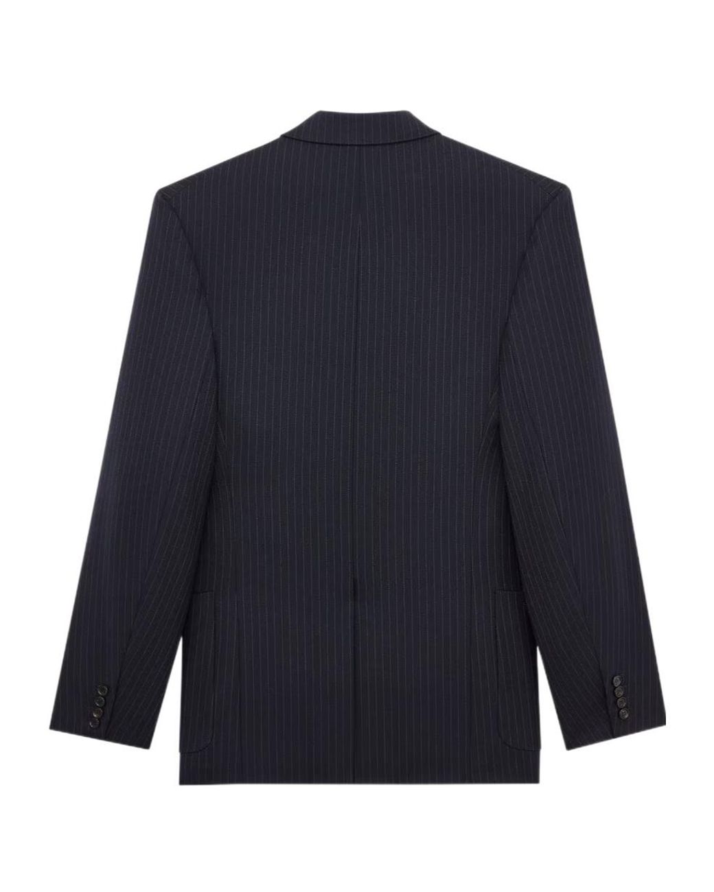 Saint Laurent Blue Pinstriped Double-Breasted Jacket for men