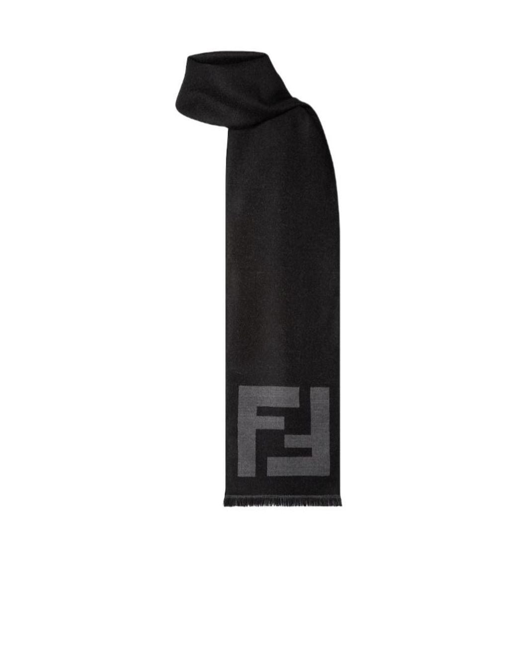 Fendi Black Ff Motif Fringed Scarf