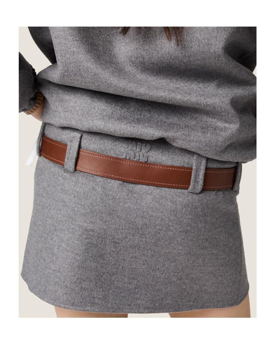 Miu Miu Gray Double Cashmere And Wool Miniskirt