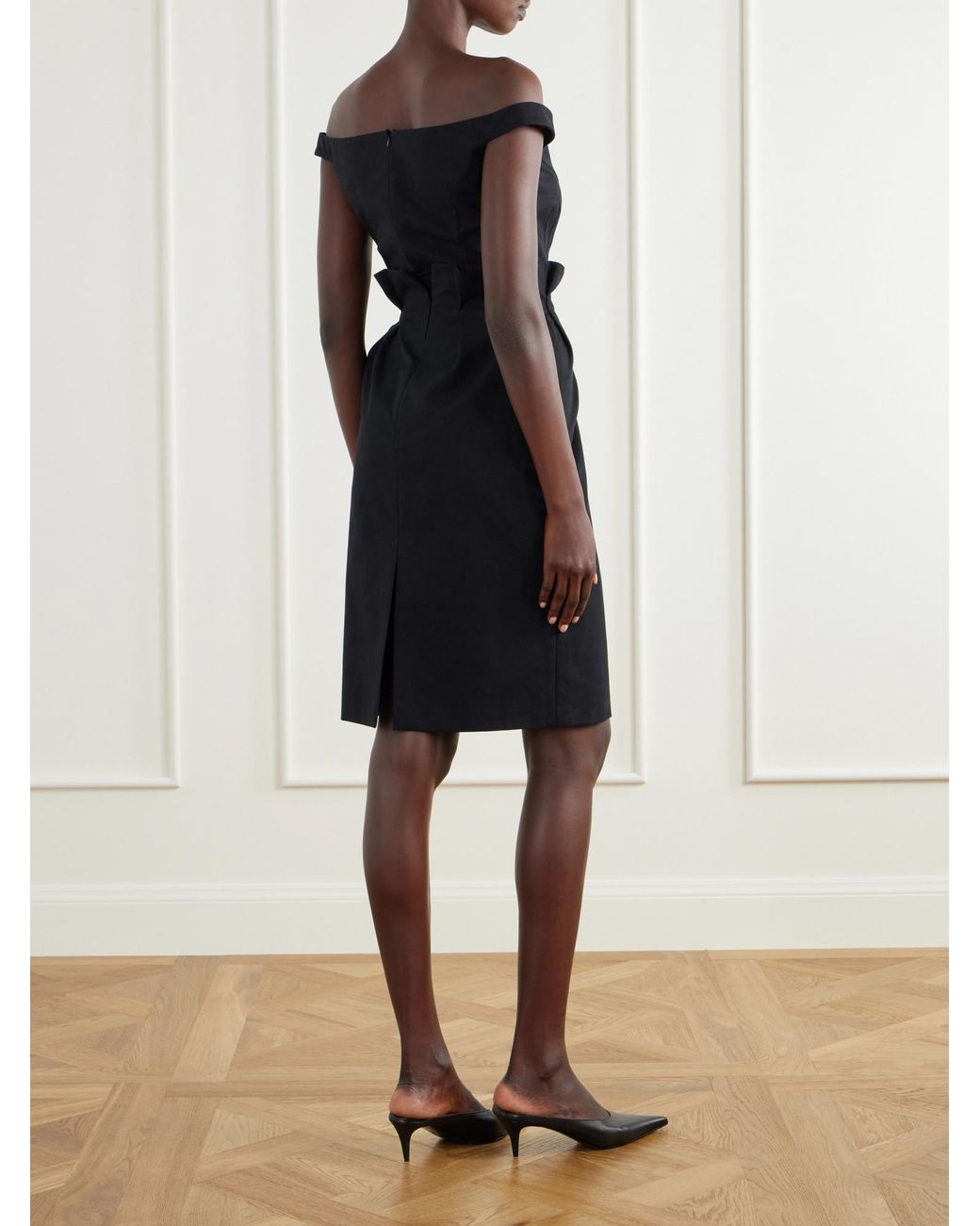 Magda Butrym Black Floral-Appliquéd Off-The-Shoulder Cotton Midi Dress