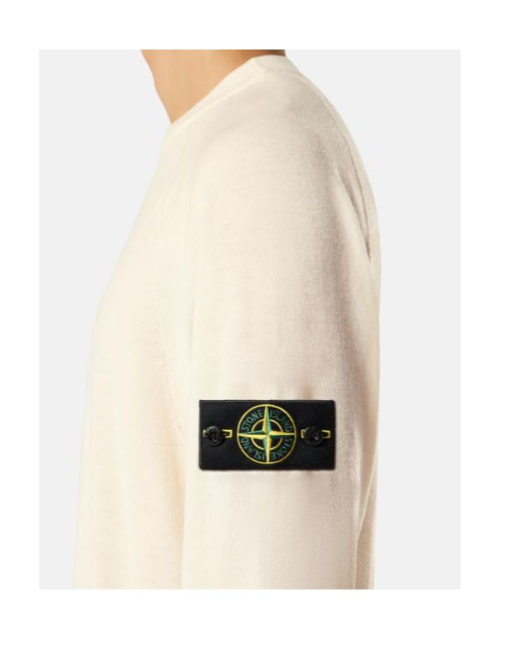 Stone Island White Logo Patch Crewneck Sweater for men