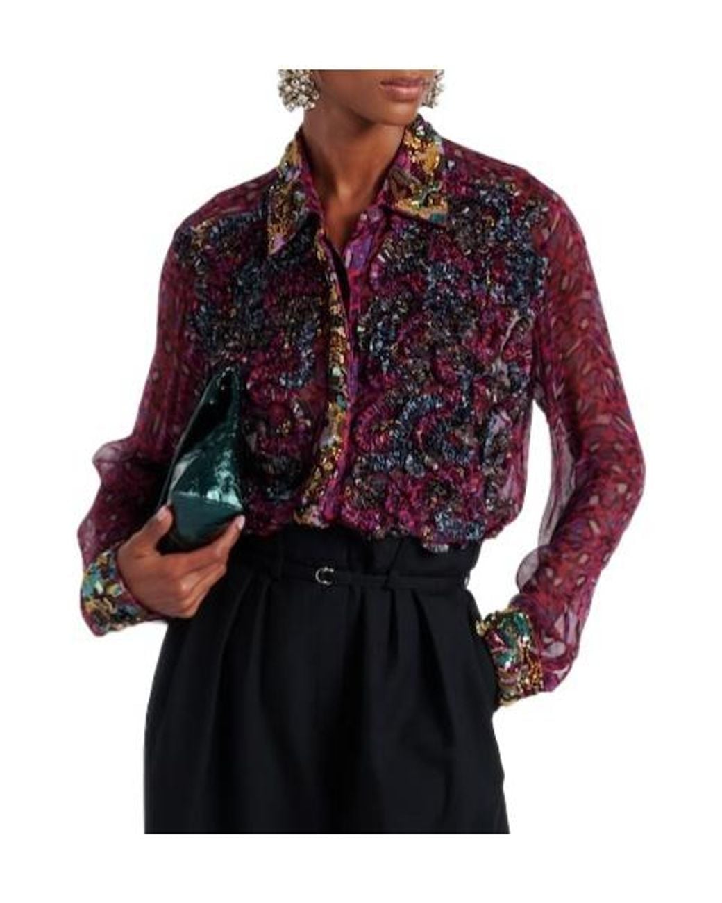 Dries Van Noten Purple Embellished Embroidered Shirt
