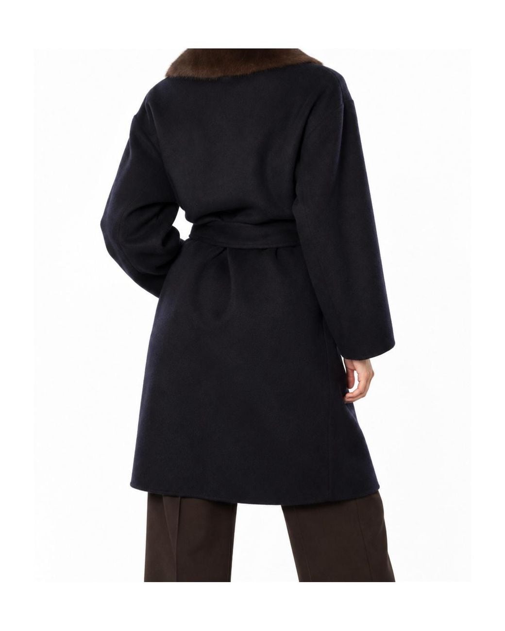 P.A.R.O.S.H. Blue Faux-Fur Collar Belted Coat