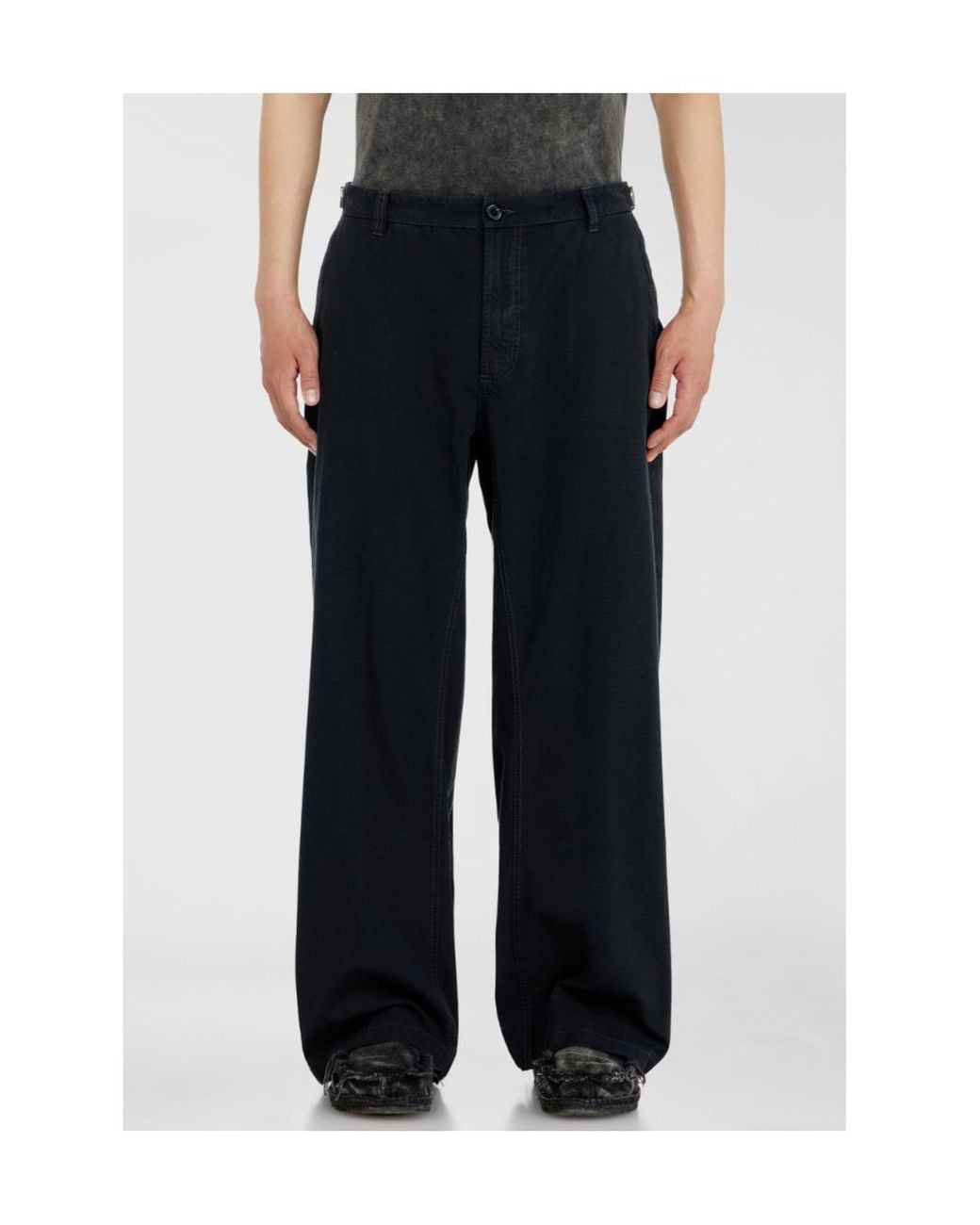 DIESEL Blue Cotton Wide-Leg Trousers for men