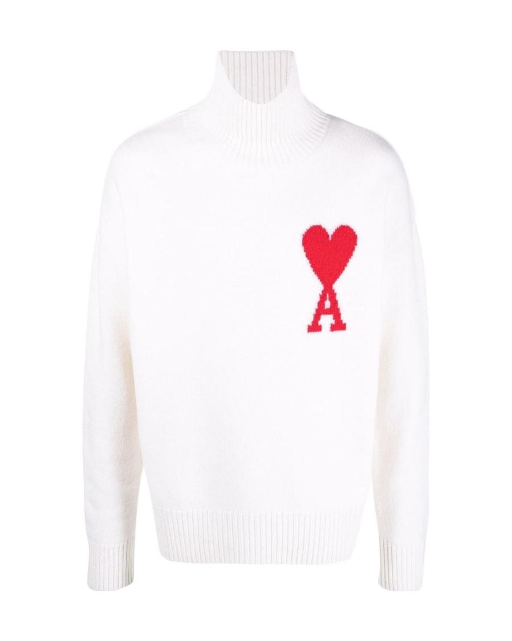 AMI White Heart-Shaped Knitted Sweater for men
