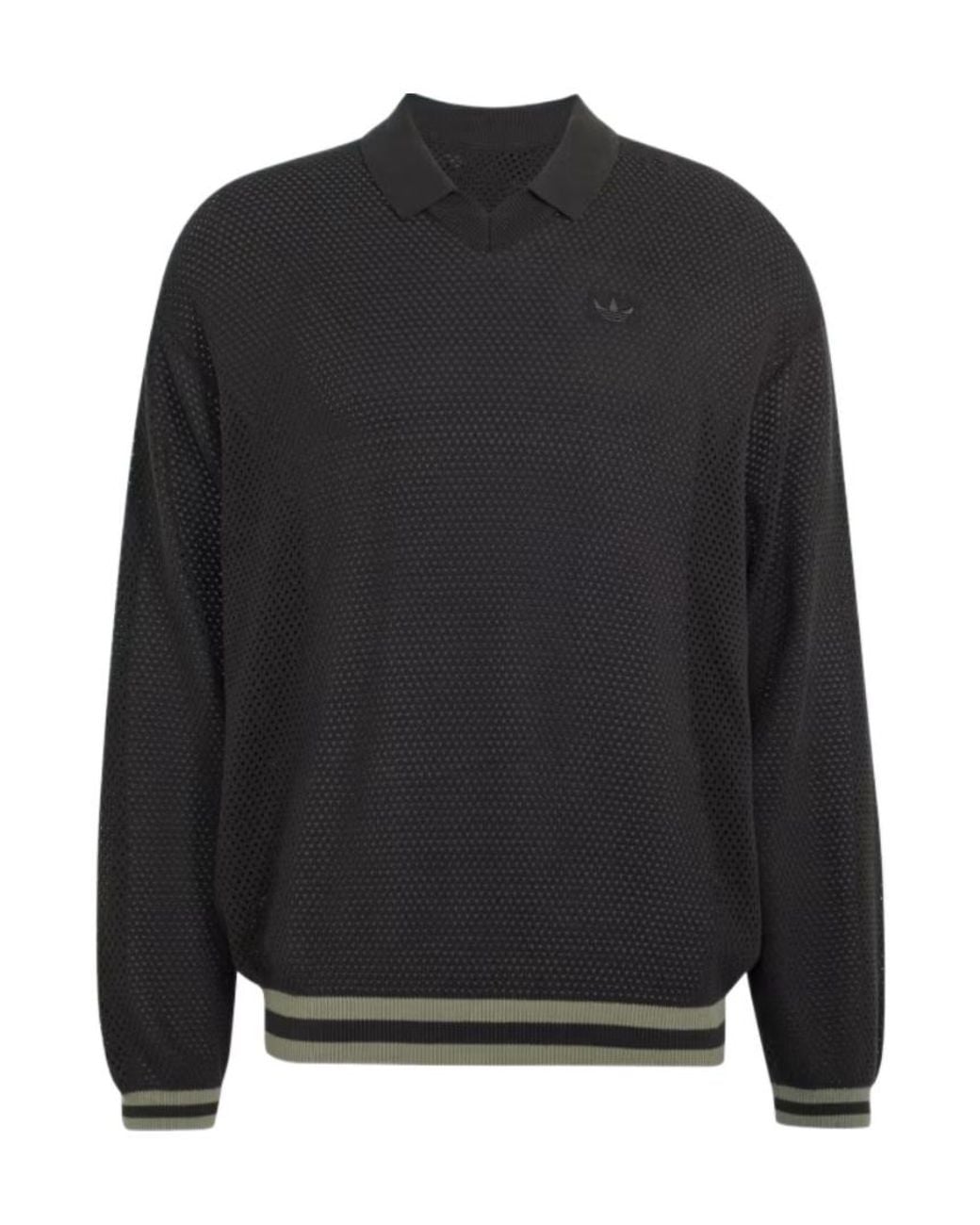 Adidas Originals Black Mesh Long Sleeve Polo Shirt for men