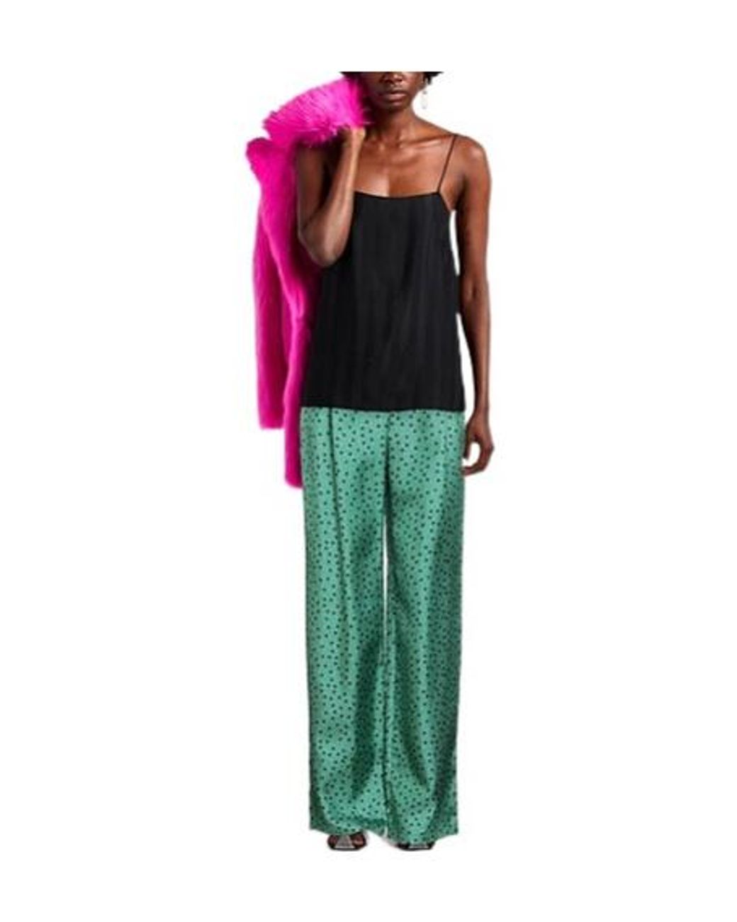 Max Mara Green Loose-Fit Polka Dot Trousers