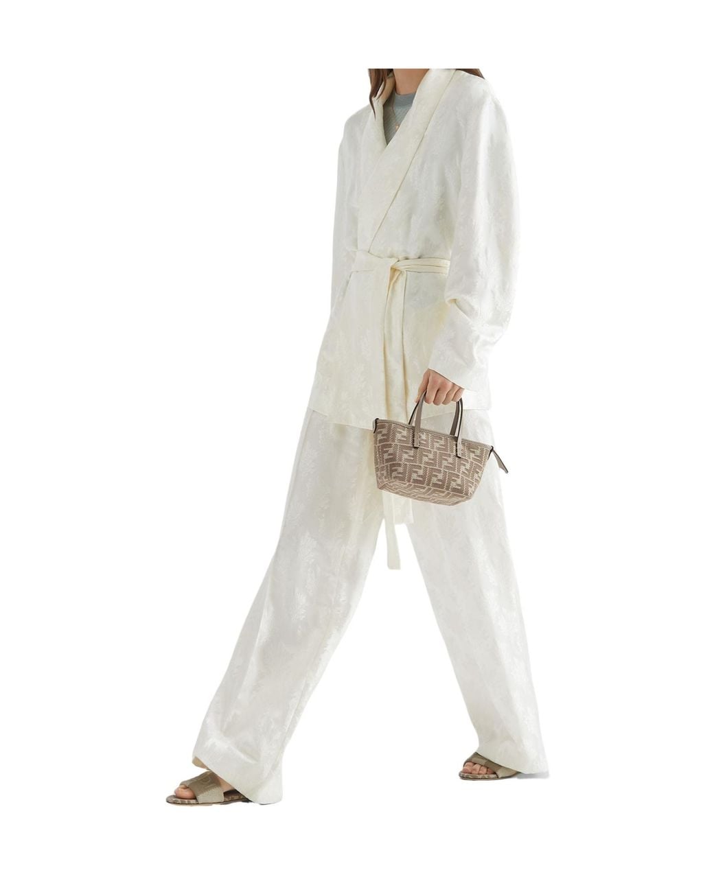 Fendi Natural Roll Ff Jacquard Mini Tote Bag