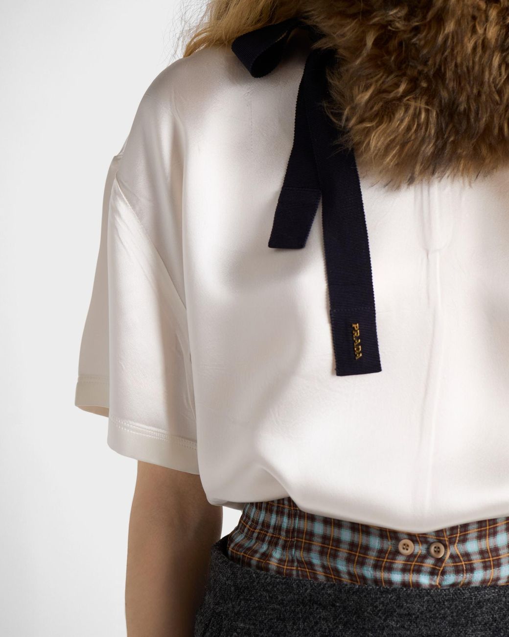 Prada White Short-Sleeved Satin Top