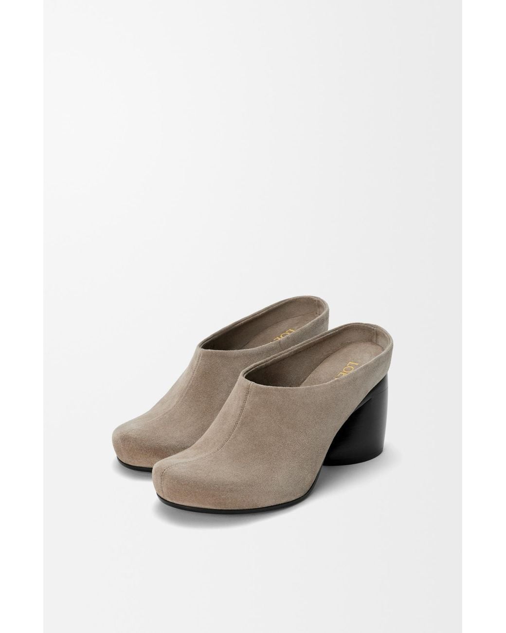 Loewe Gray Oval Block Heel Mules