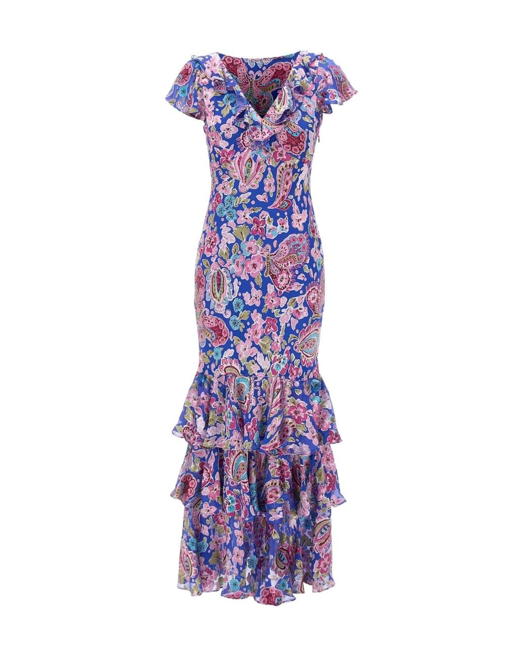 Rixo Purple Amelle Floral Ruffled Dress