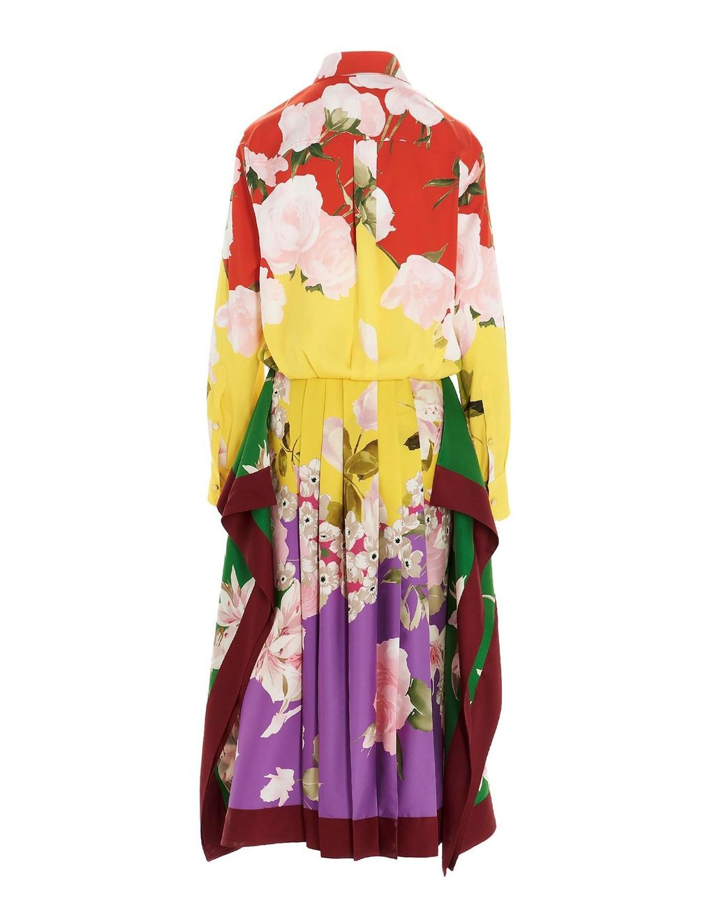 Valentino Purple Pleated Floral-Print Midi Dress