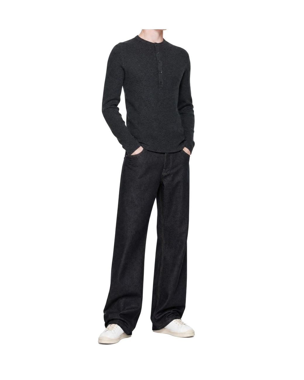 Lisa Yang Blue Button-Front Long-Sleeve Polo Shirt for men