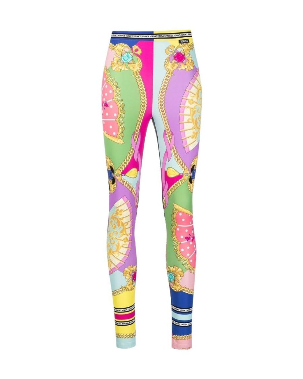 Versace Pink Allover Graphic Printed High Waist Leggings