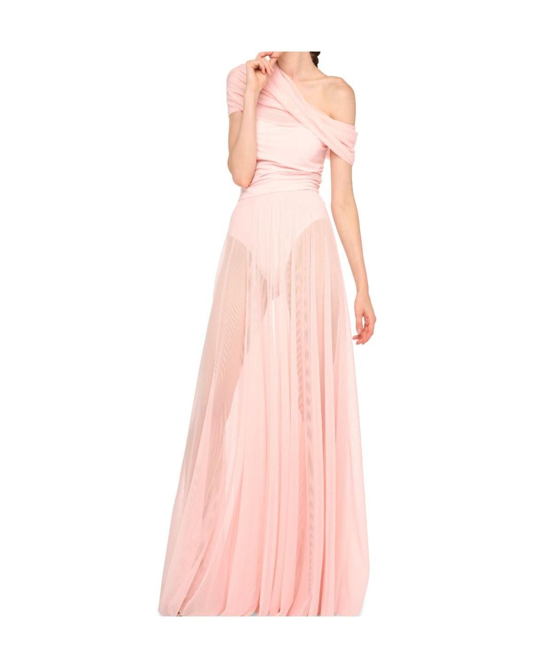 Norma Kamali Pink Cowl-Neck Maxi Dress