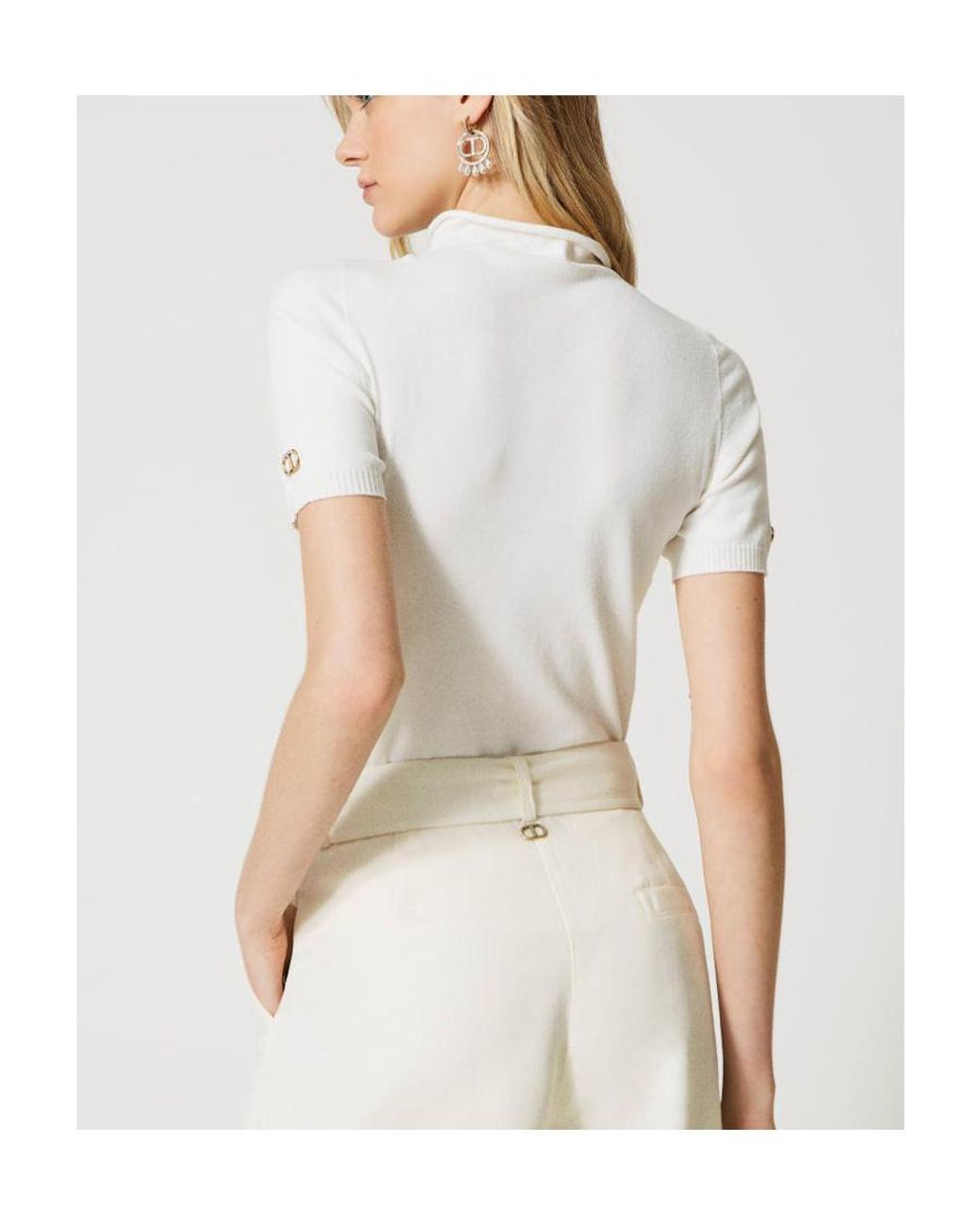 Twinset White Logo-Plaque Short-Sleeve Jumper