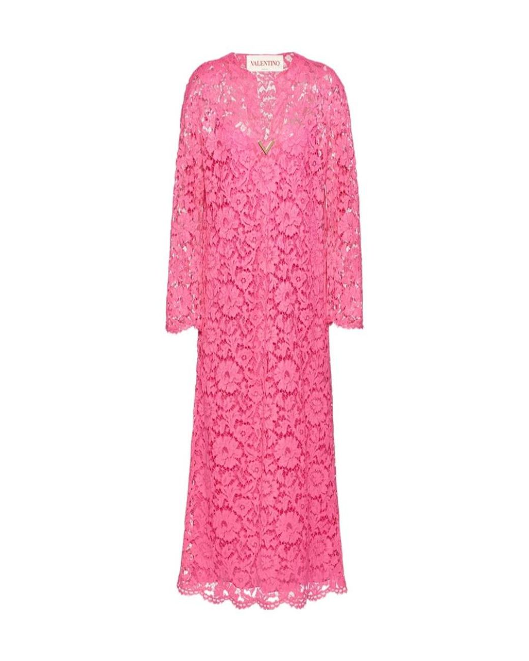Valentino Pink Floral-Lace Longsleeved Dress