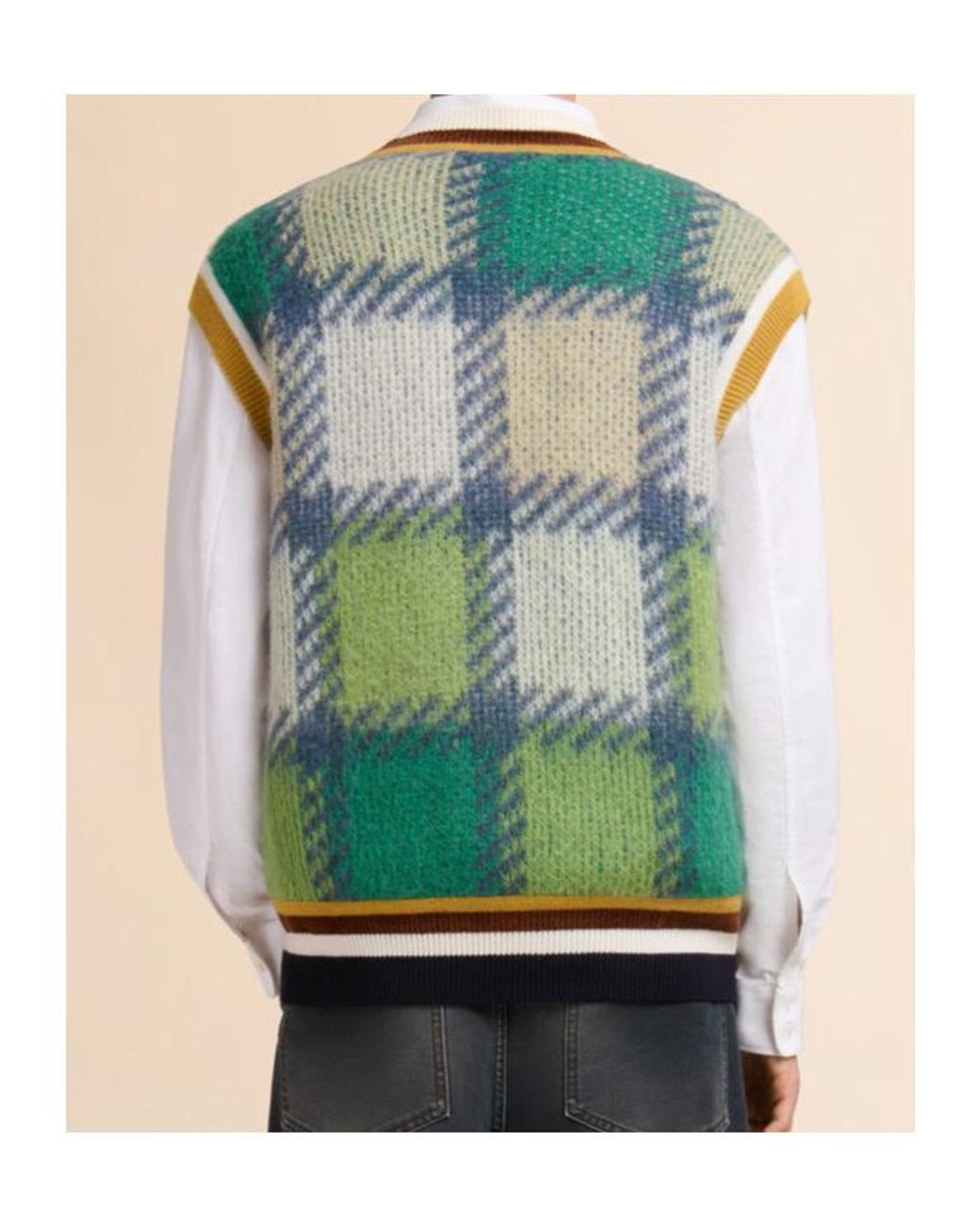 Marni Green Checked Mohair Vest With Striped Trims for men