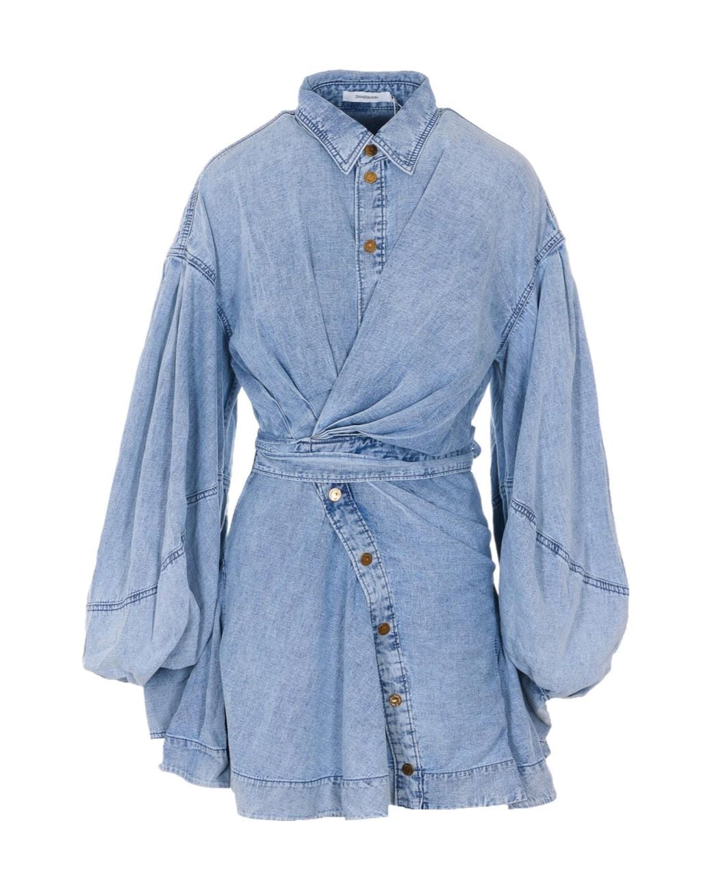 Zimmermann Blue Rebellion Denim Wrap Mini Dress