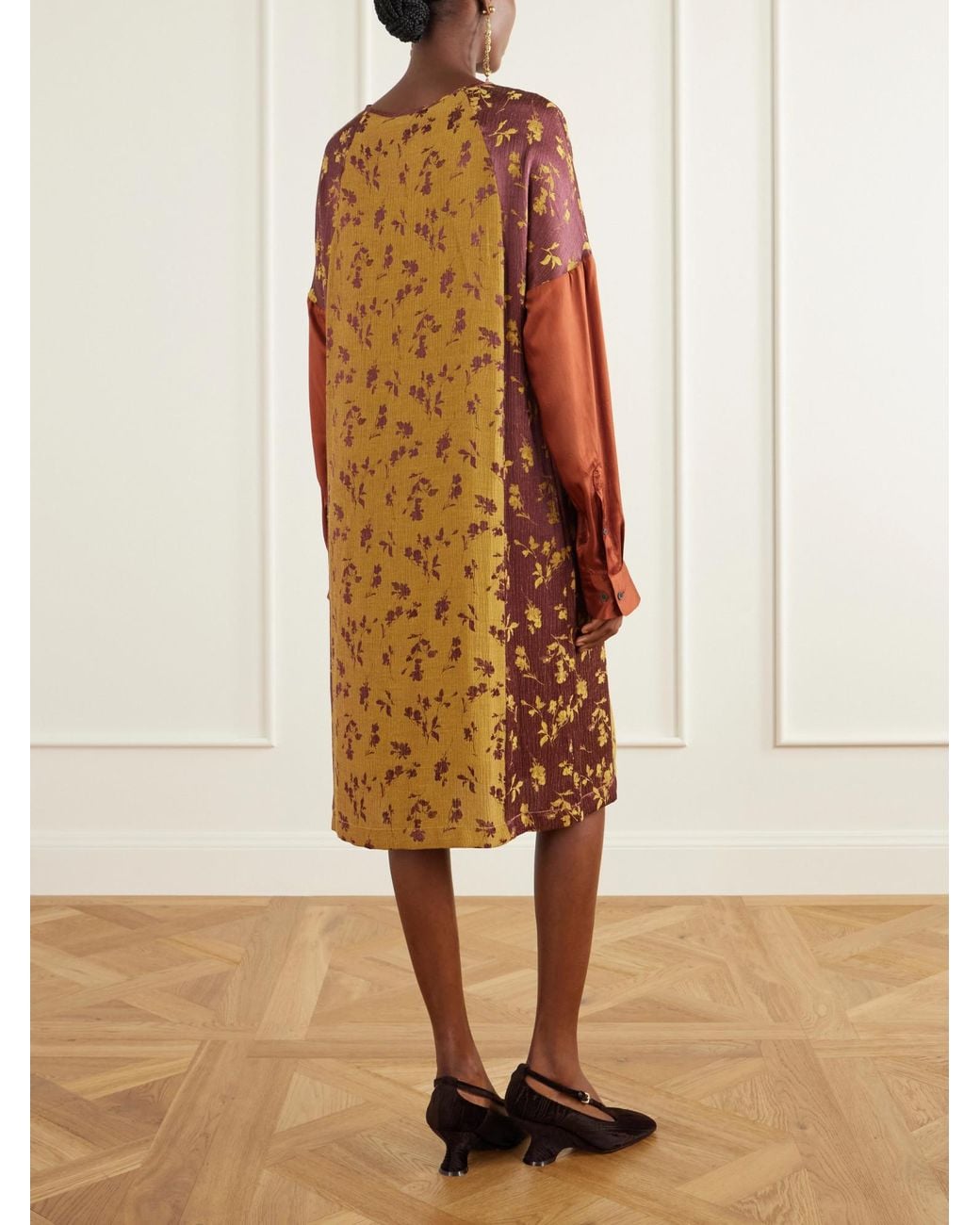 Dries Van Noten Natural Satin-Trimmed Floral-Jacquard Midi Dress